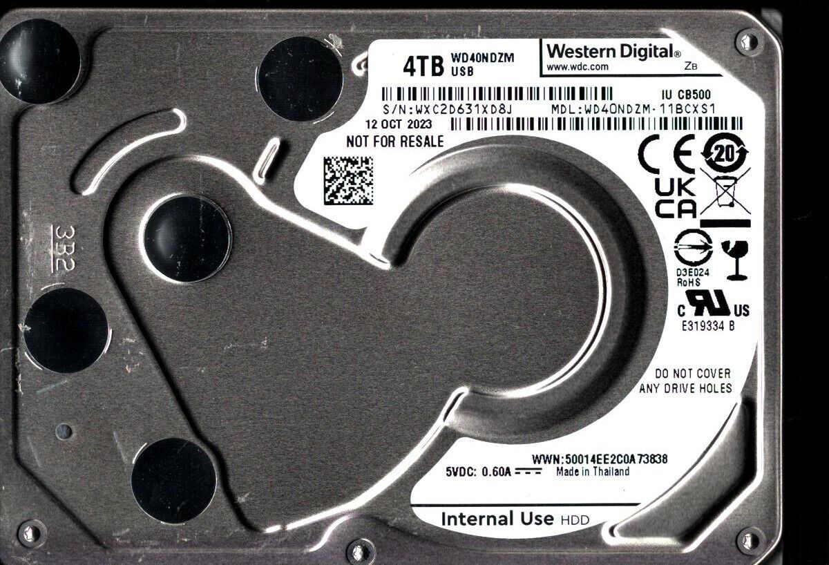WD40NDZM-11BCXS1 S/N: WXC2D WESTERN DIGITAL 4TB THAILAND OCT 2023