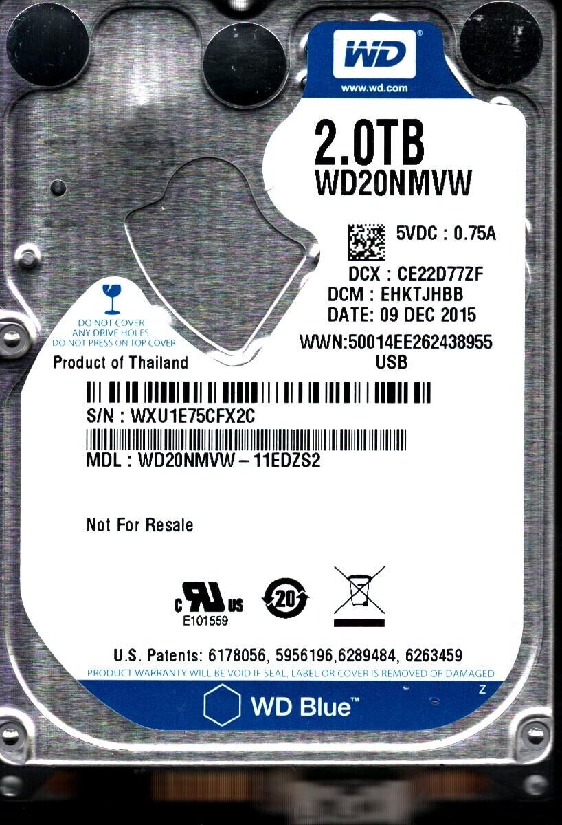 WD20NMVW-11EDZS2 S/N: WXU1E DCM: EHKTJHBB WESTERN DIGITAL 2TB THAILAND DEC 2015