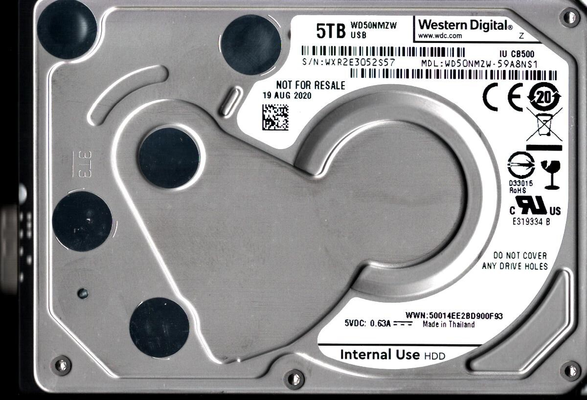 WD50NMZW-59A8NS1 S/N: WXR2E WESTERN DIGITAL 5TB THAILAND AUG 2020
