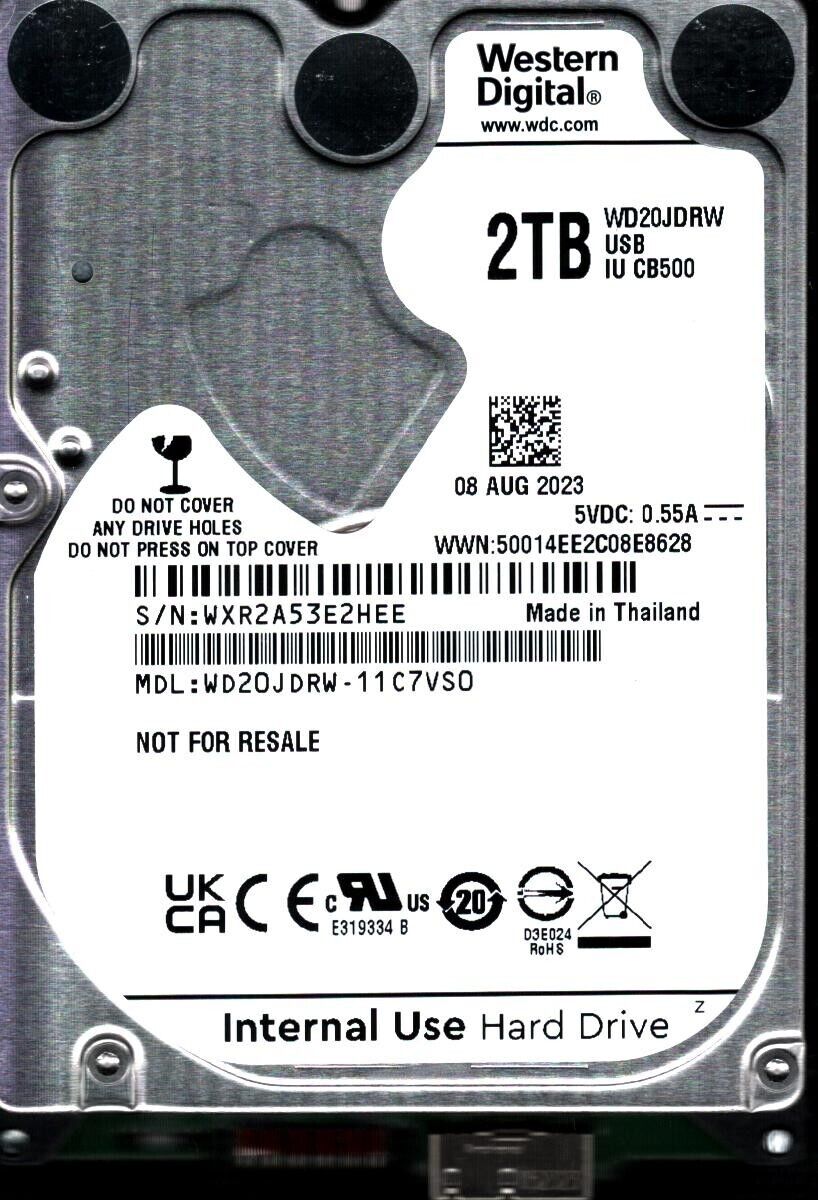 WD20JDRW-11C7VS0 S/N: WXR2A WESTERN DIGITAL 2TB THAILAND AUG 2023