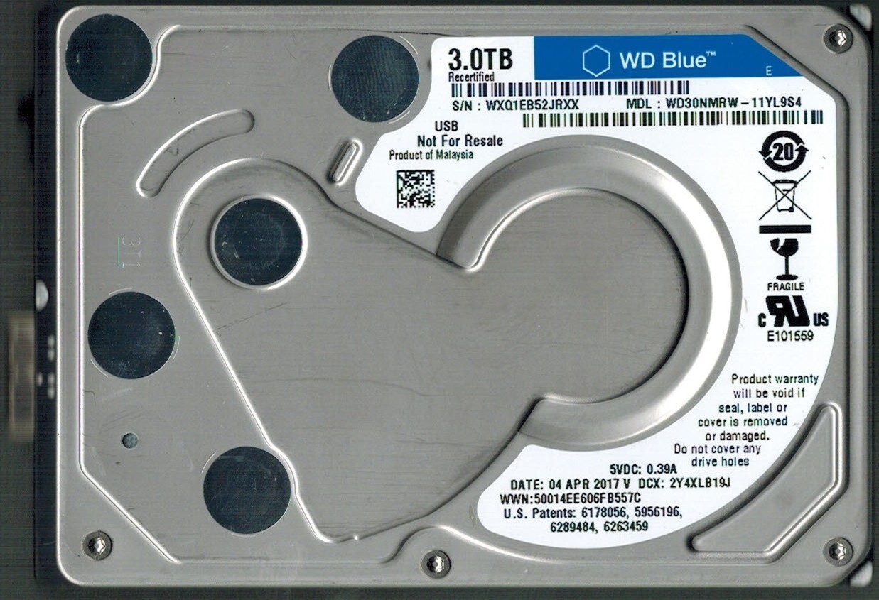 WD30NMRW-11YL9S4 S/N: WXQ1E WESTERN DIGITAL MALAYSIA 3TB APR 2017