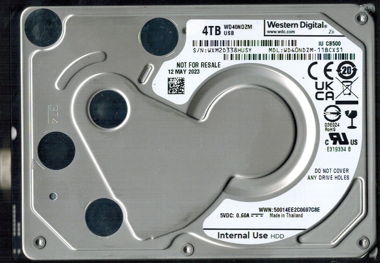 WD40NDZM-11BCXS1 S/N: WXM2D WESTERN DIGITAL 4TB THAILAND MAY 2023