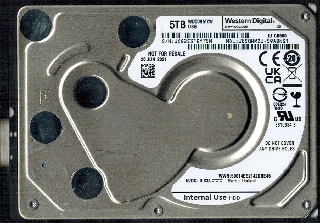 WD50NMZW-59A8NS1 S/N: WXG2E WESTERN DIGITAL 5TB THAILAND JUN 2021