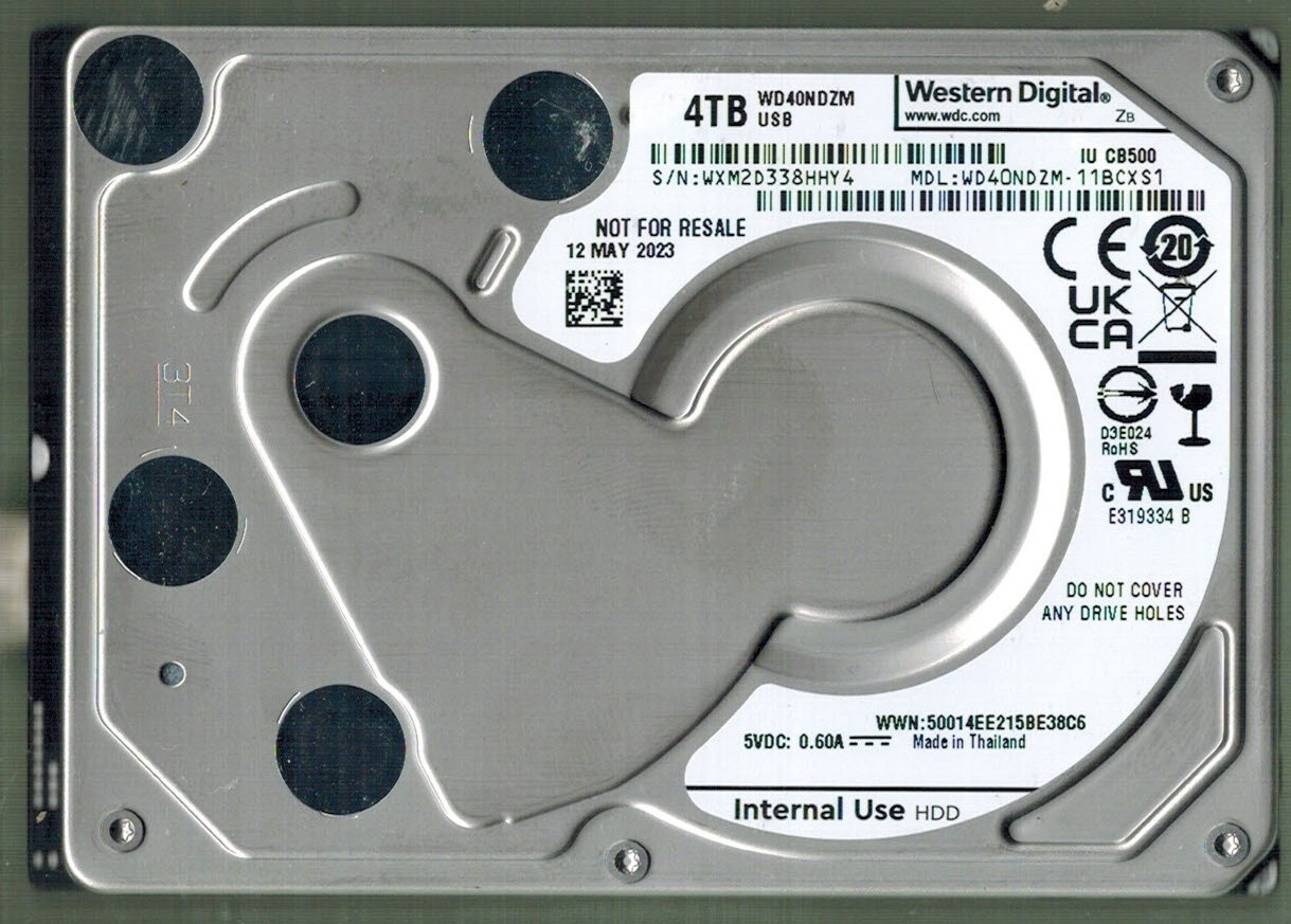 WD40NDZM-11BCXS1 S/N: WXM2D WESTERN DIGITAL 4TB THAILAND MAY 2023