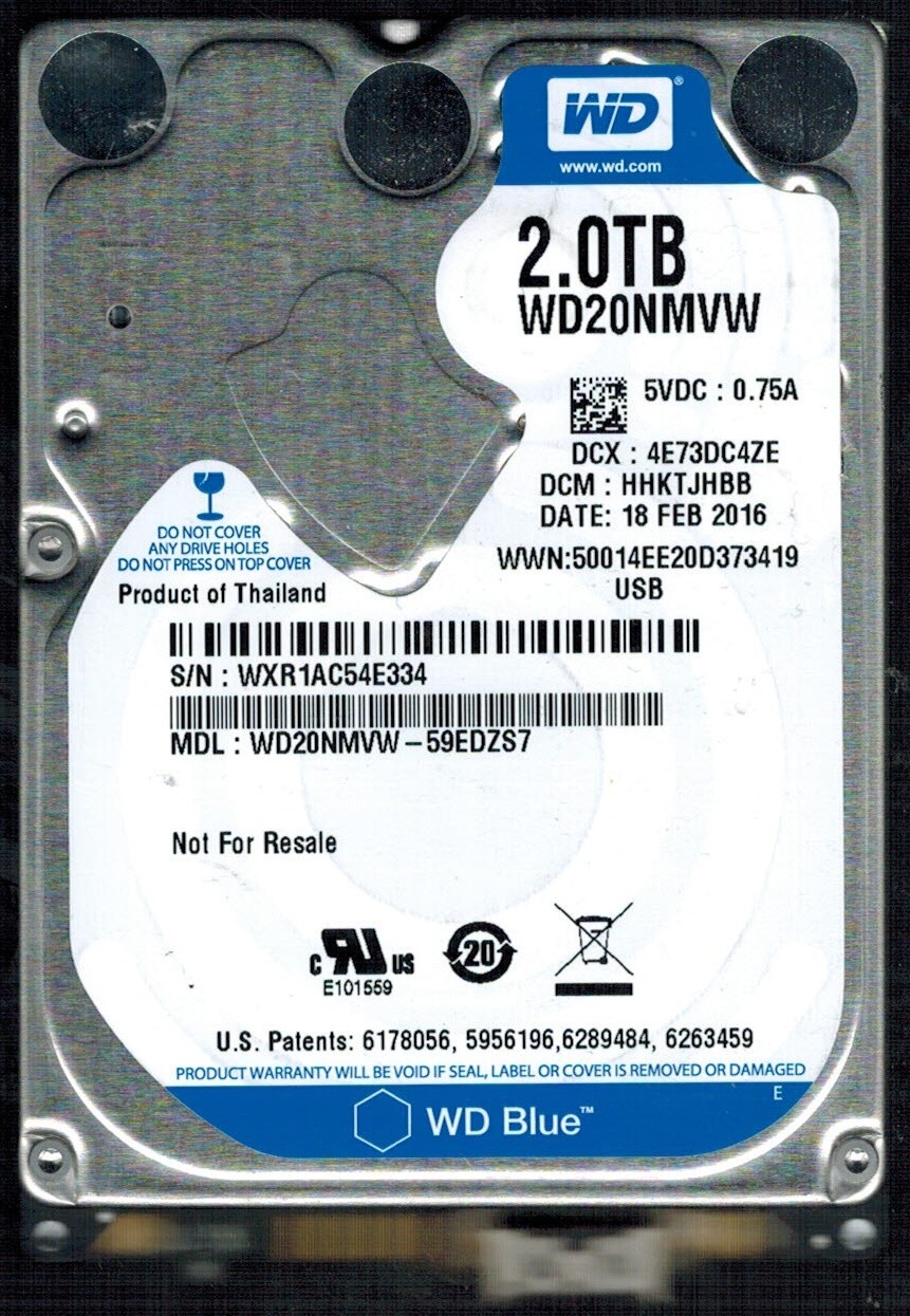 WD20NMVW-59EDZS7 S/N: WXR1A DCM: HHKTJHBB WESTERN DIGITAL 2TB THAILAND FEB 2016