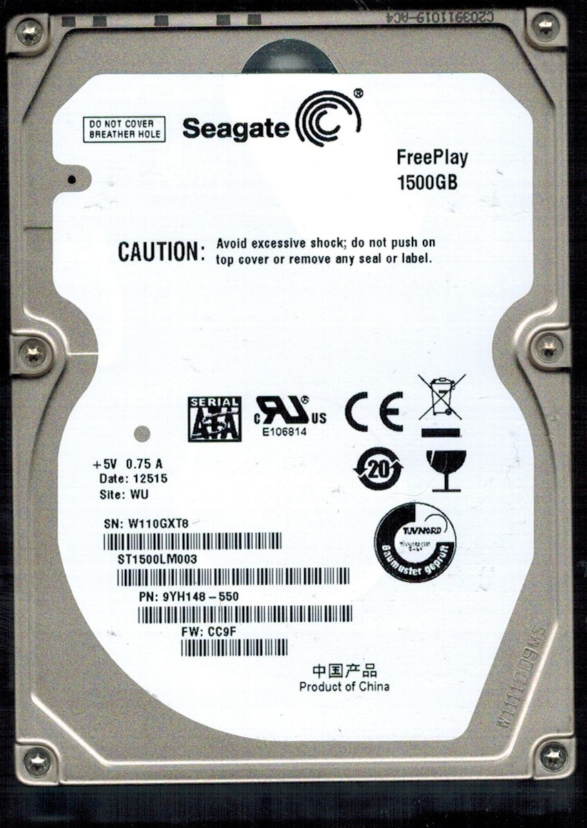 ST1500LM003 P/N: 9YH148-550 F/W: CC9F S/N: W110 WU 1.5TB CHINA SEAGATE