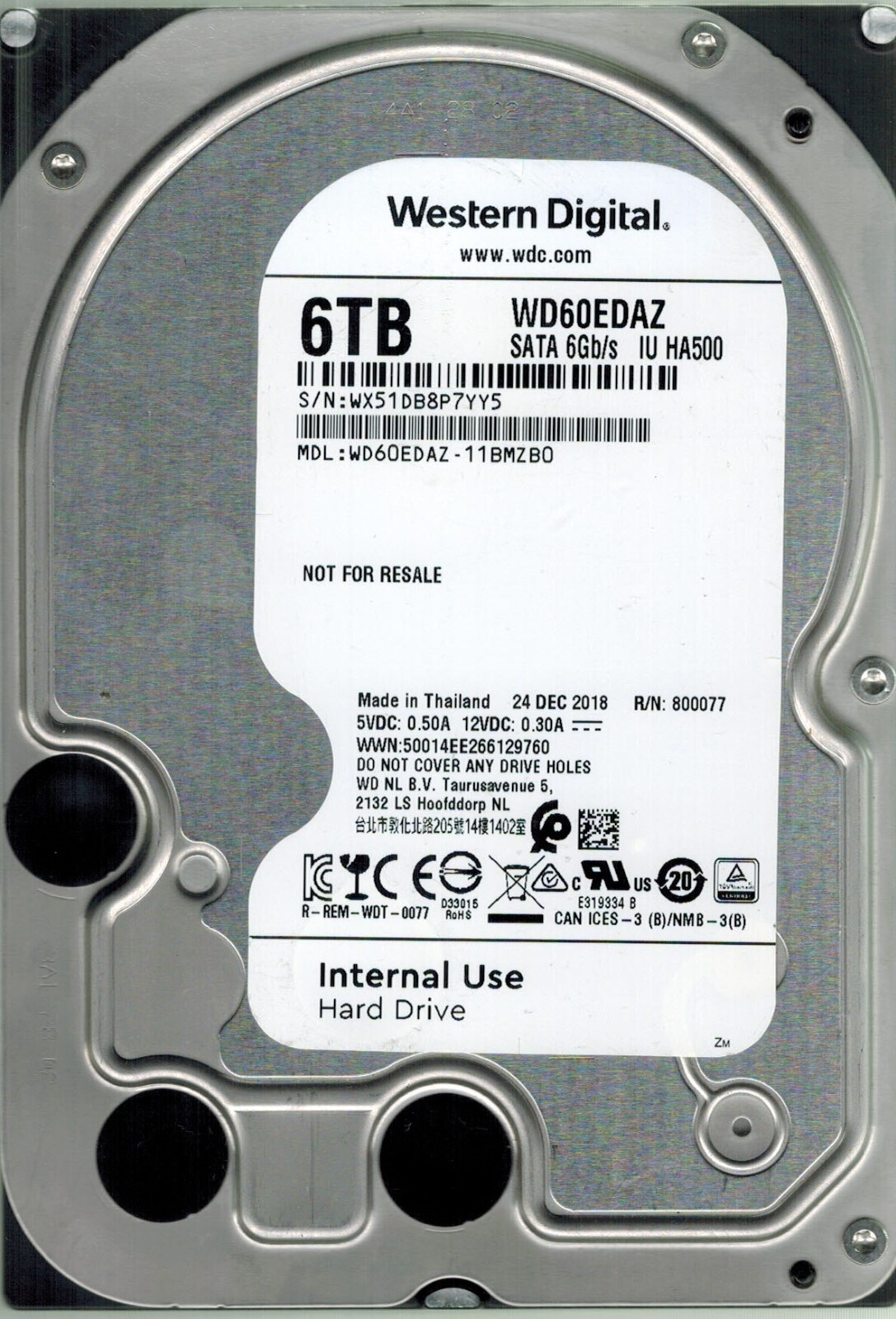 WD60EDAZ-11BMZB0 WX51D WESTERN DIGITAL 6TB THAILAND DEC 2018