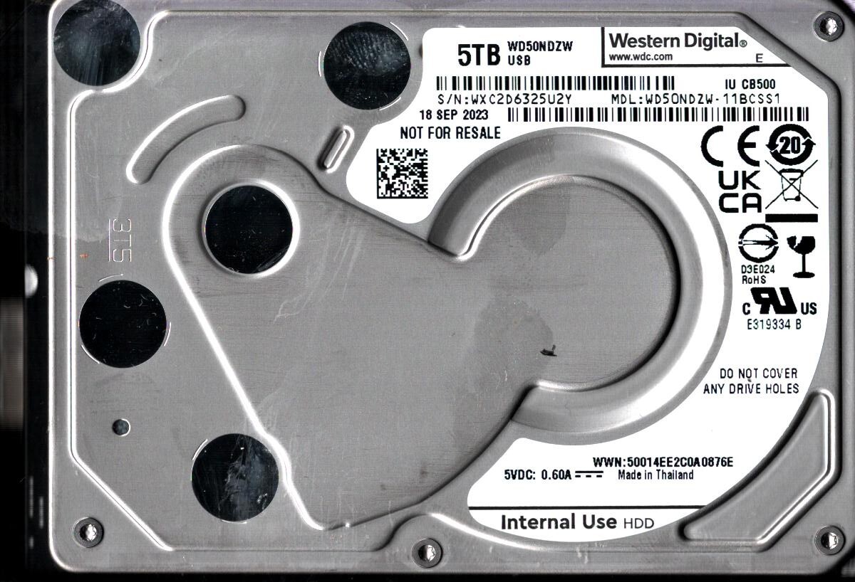 WD50NDZW-11BCSS1 S/N: WXC2D WESTERN DIGITAL 5TB THAILAND SEP 2023