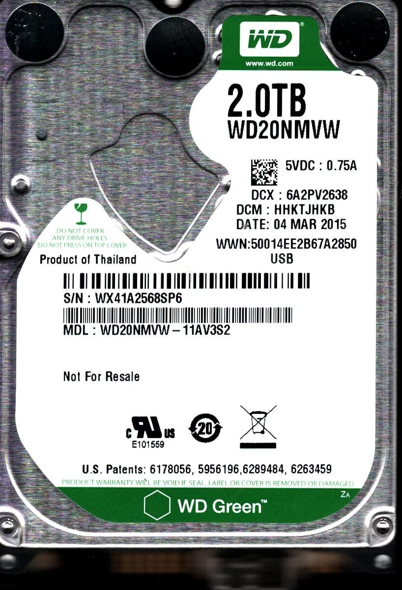 WD20NMVW-11AV3S2 S/N: WX41A DCM: HHKTJHKB WESTERN DIGITAL 2TB THAILAND MAR 2015