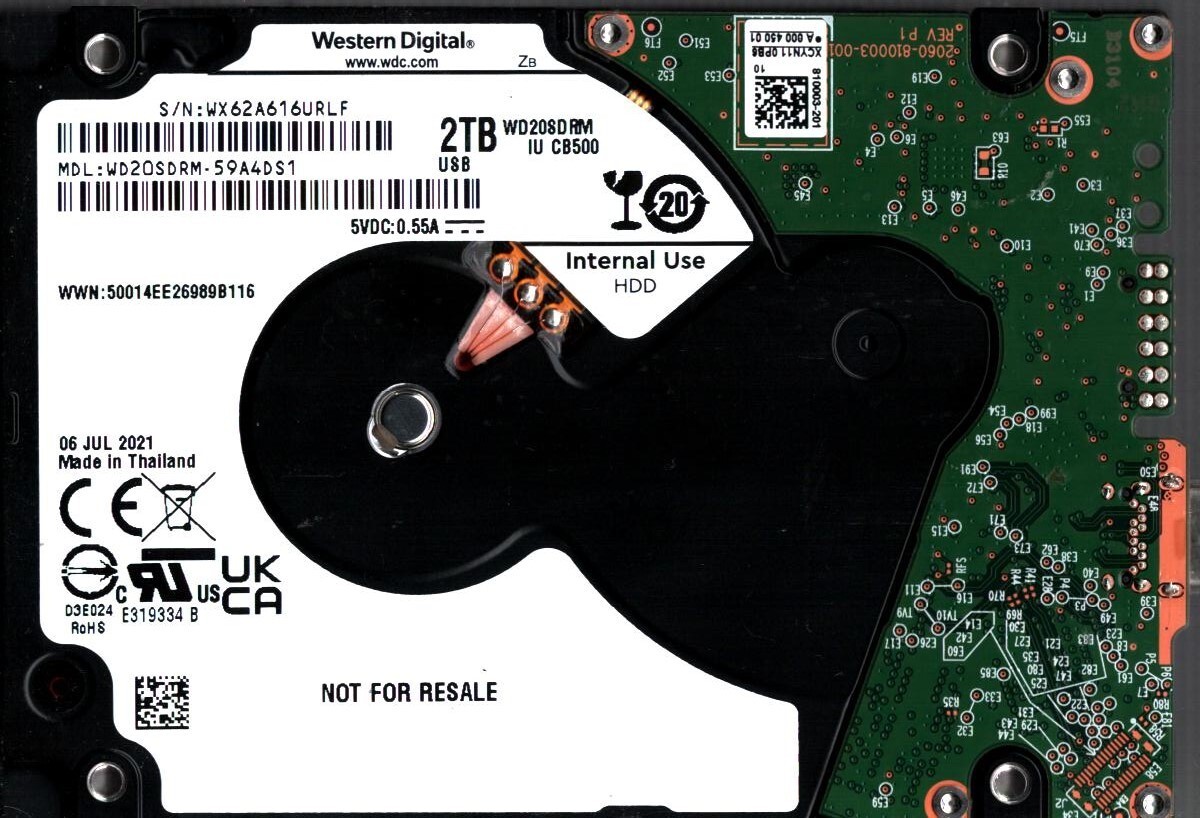 WD20SDRM-59A4DS1 S/N: WX62A WESTERN DIGITAL 2TB THAILAND JUL 2021