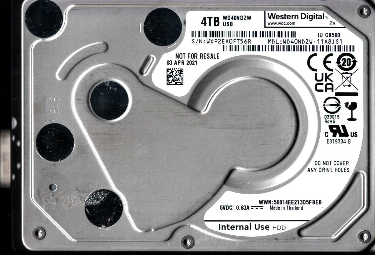 WD40NDZW-11A8JS1 S/N: WXP2E WESTERN DIGITAL 4TB THAILAND APR 2021