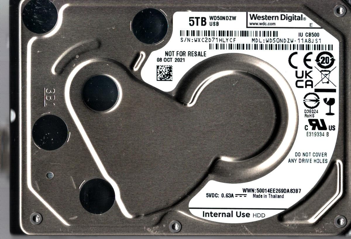 WD50NDZW-11A8JS1 S/N: WXC2D WESTERN DIGITAL 5TB THAILAND OCT 2021