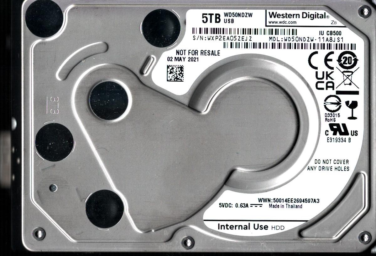 WD50NDZW-11A8JS1 S/N: WXP2E WESTERN DIGITAL 5TB THAILAND MAY 2021